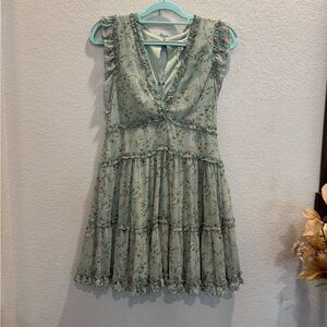 Floral Ruffle Sleeveless Dress - Green